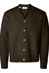 Selected Casaco de malha de lã com gola em V Castanho