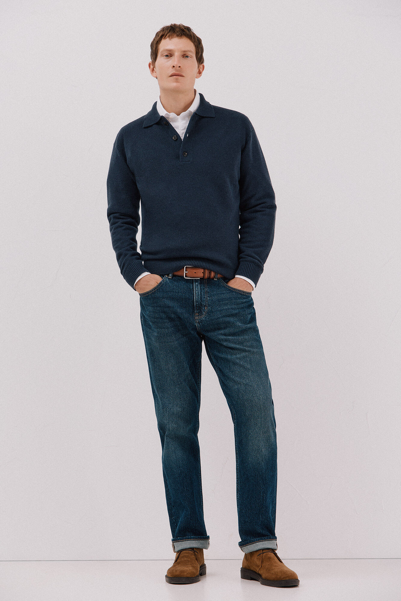 Cortefiel Structured wool sweater  Navy