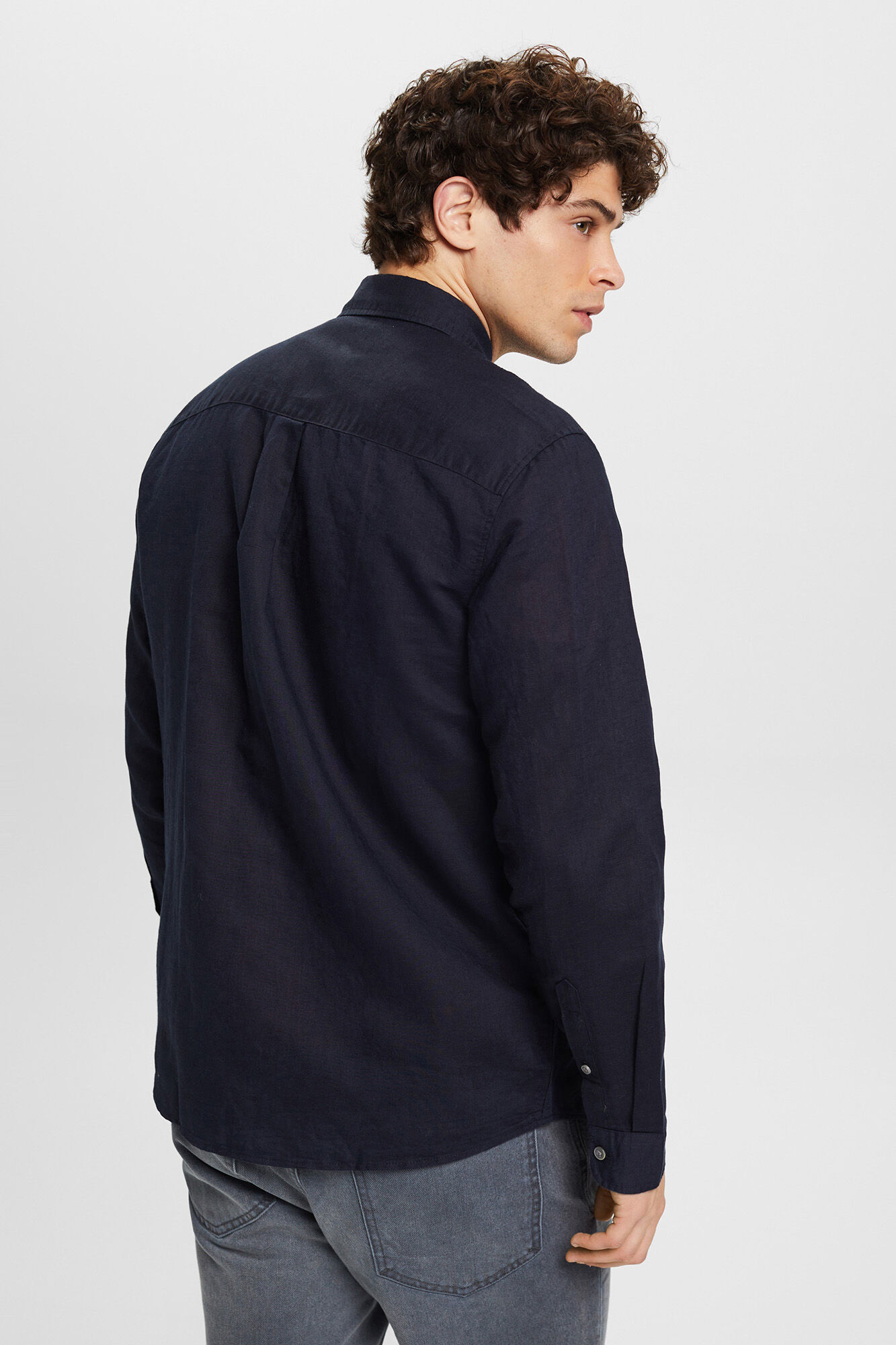 Esprit Camisa b&aacute;sica regular fit con lino Navy