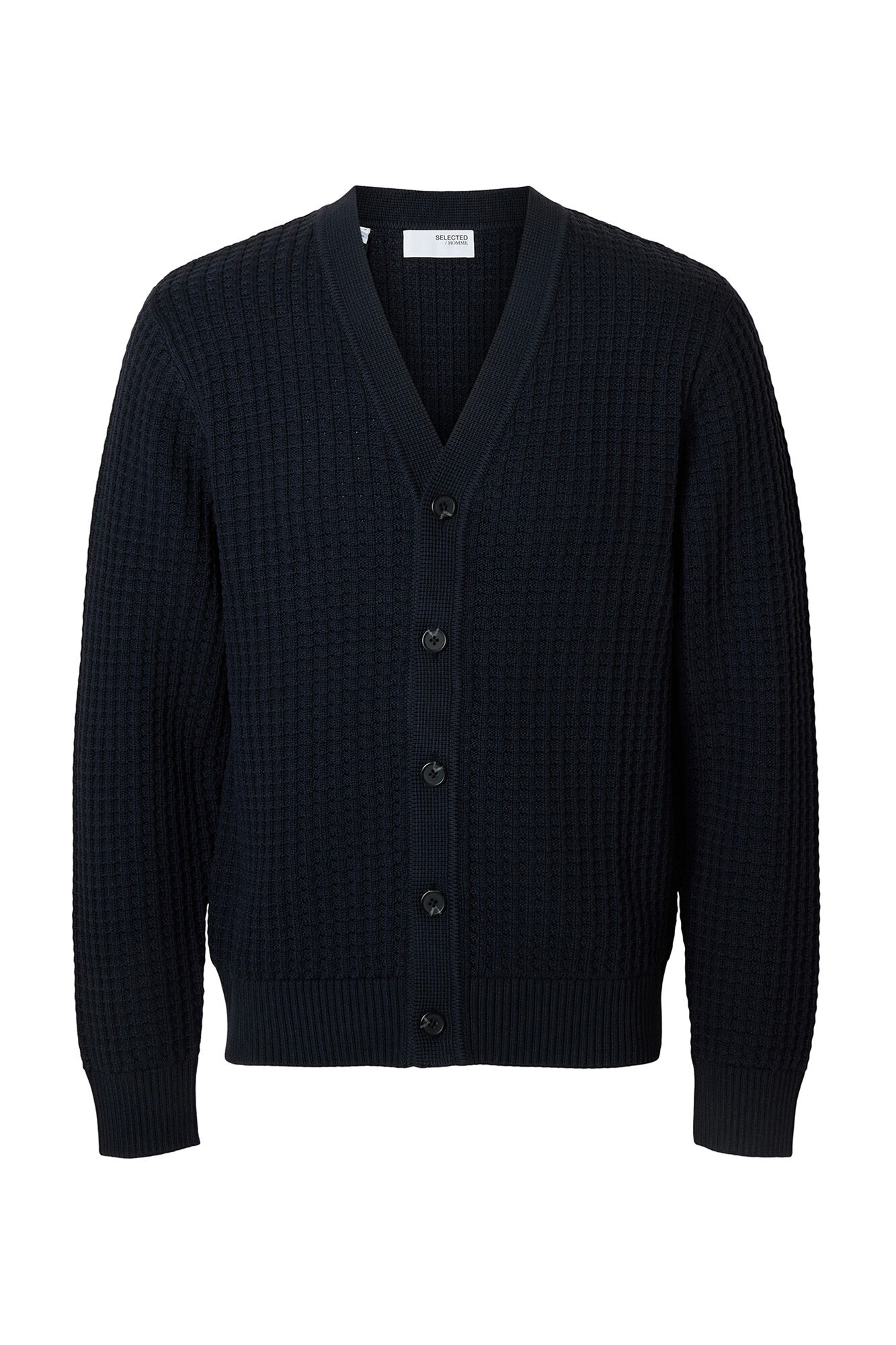 Selected 100% organic cotton V-neck cardigan  Navy