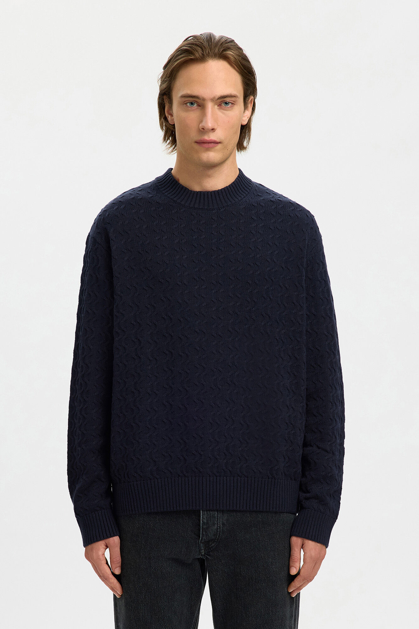 Selected Camisola estruturada 100% algod&atilde;o org&acirc;nico. Azul