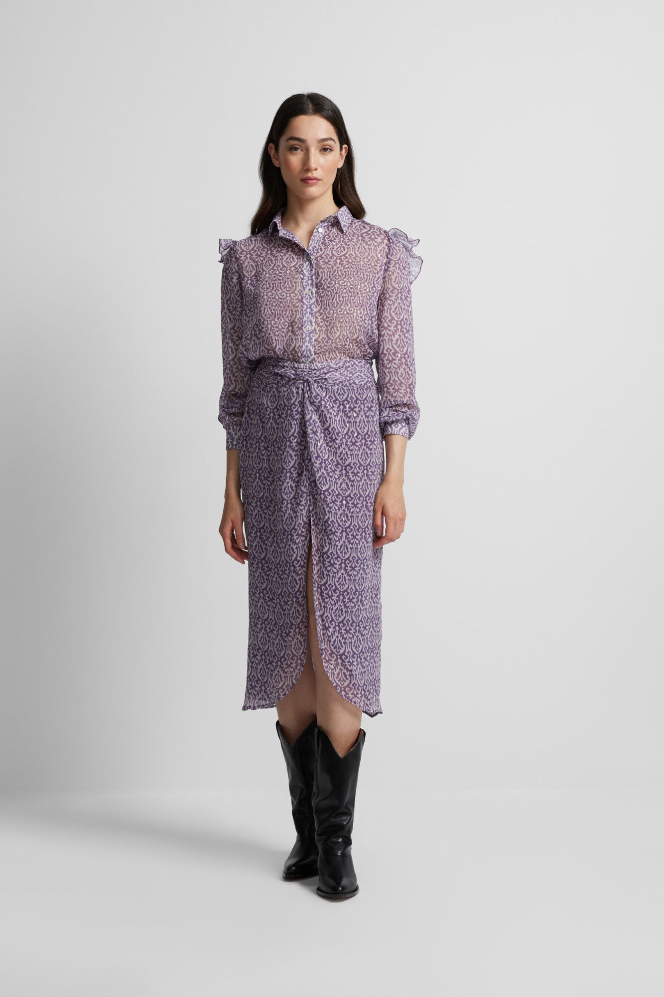 Silbon Camisa com folho e estampado Ikat