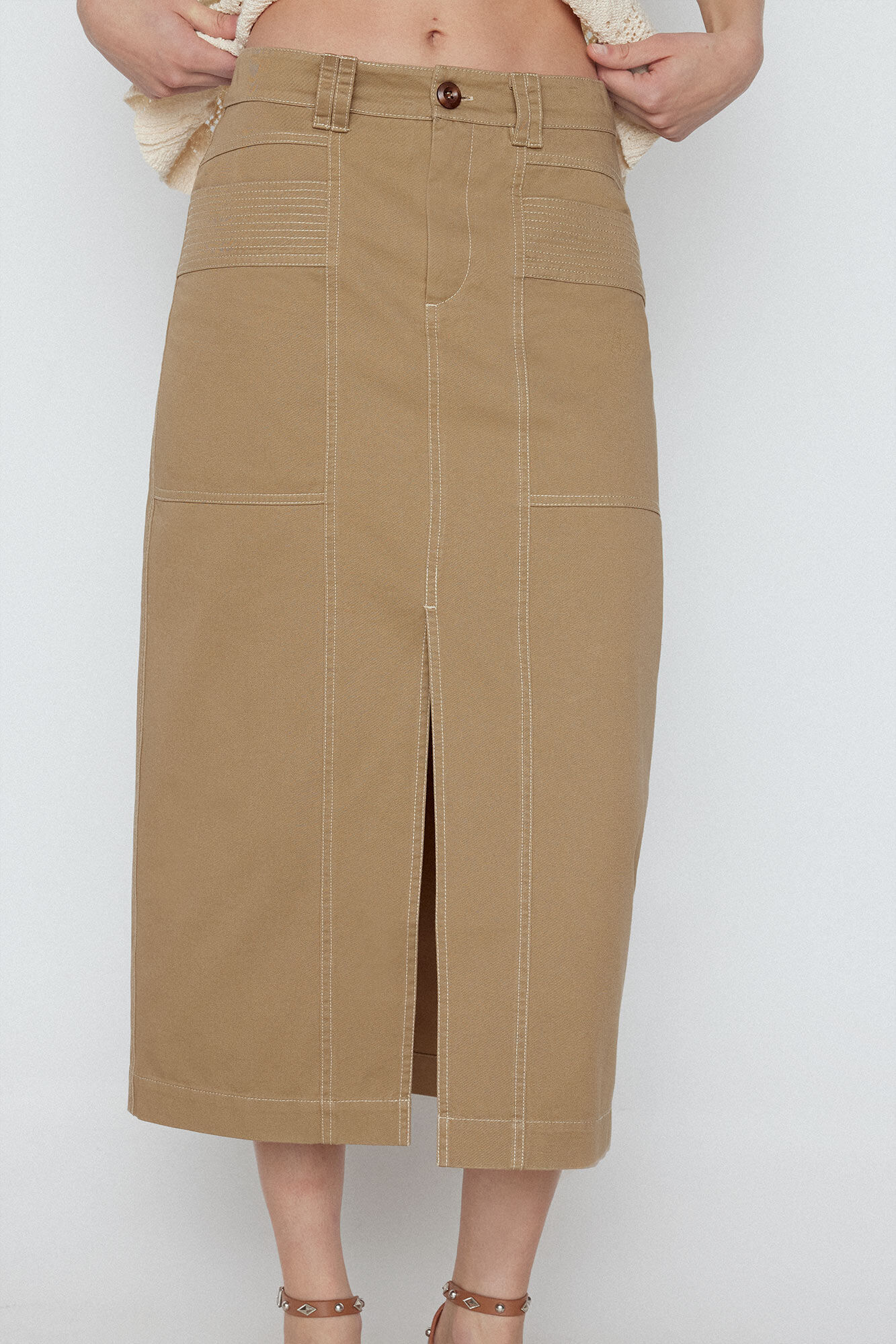 Slowlove Saia comprida algod&atilde;o Castanho