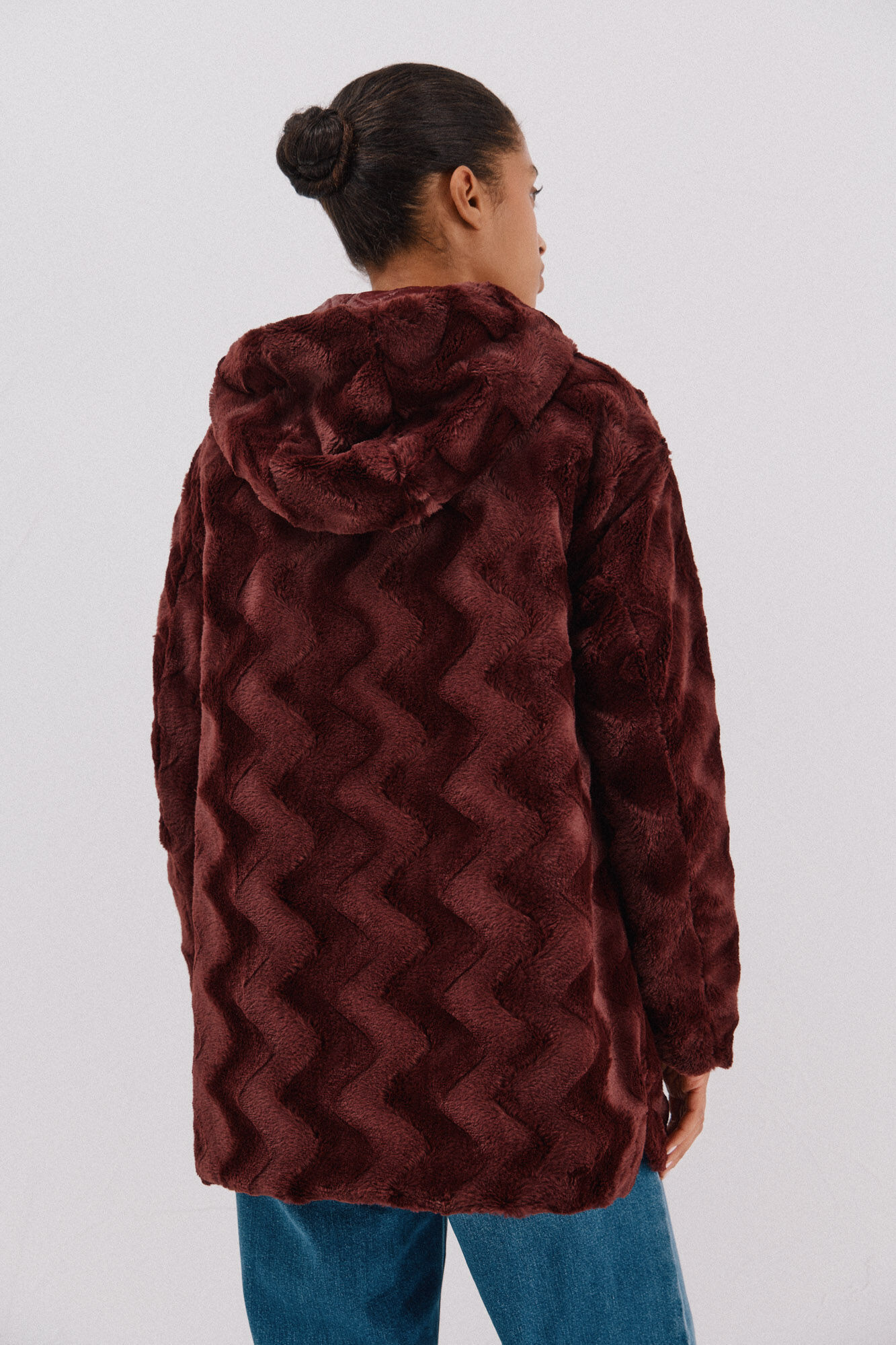 Cortefiel reversible quilted anorak with fur effect Maroon