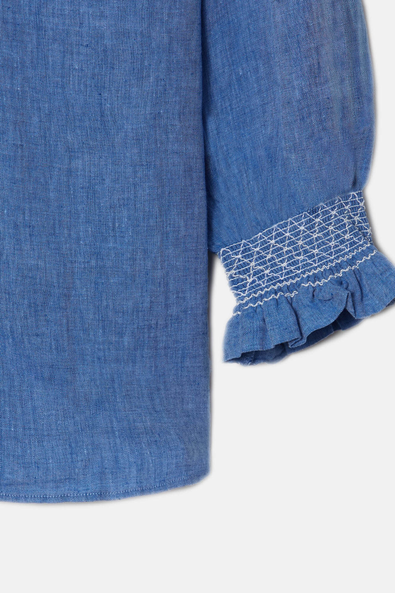 Silbon Linen gathered shirt with 3/4 length sleeves  Blue