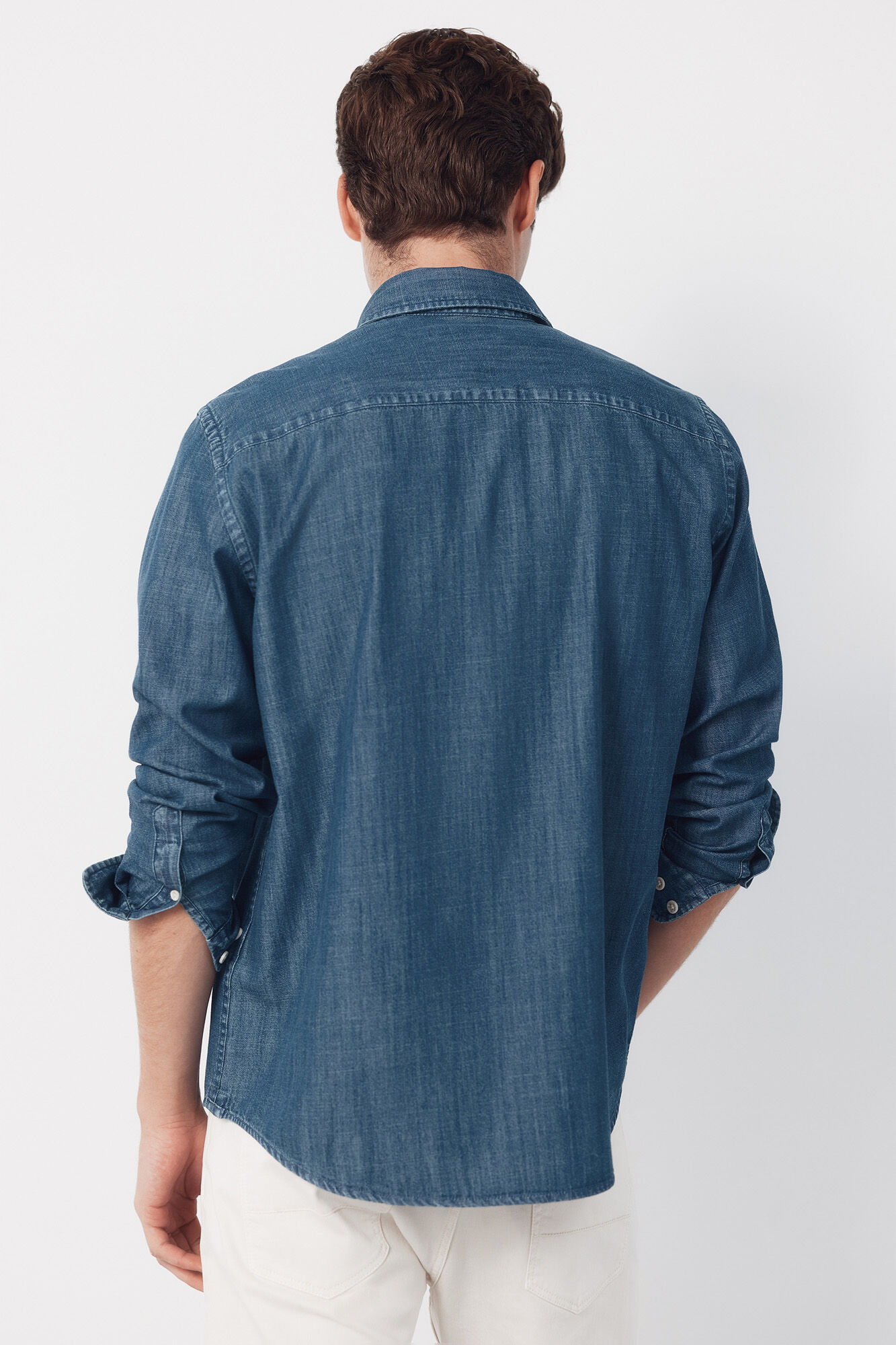 Cortefiel Camisa vaquera chambray manga larga&nbsp; Azul marino