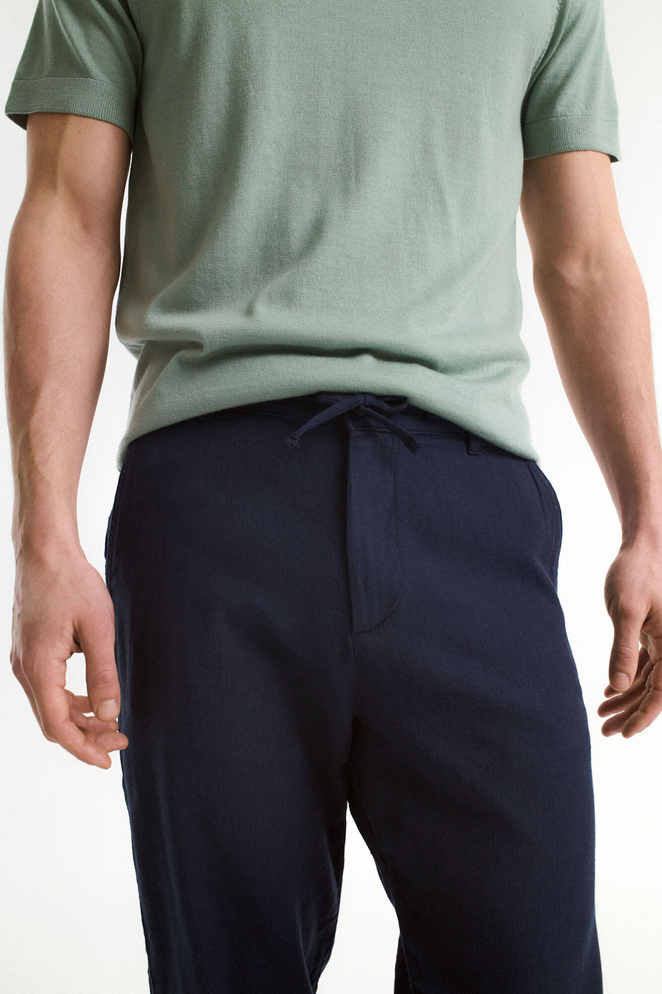 Selected Cal&ccedil;as de linho com ajuste relaxado Azul