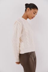 Cortefiel cross-knit - jersey-knit sweater. Ivory