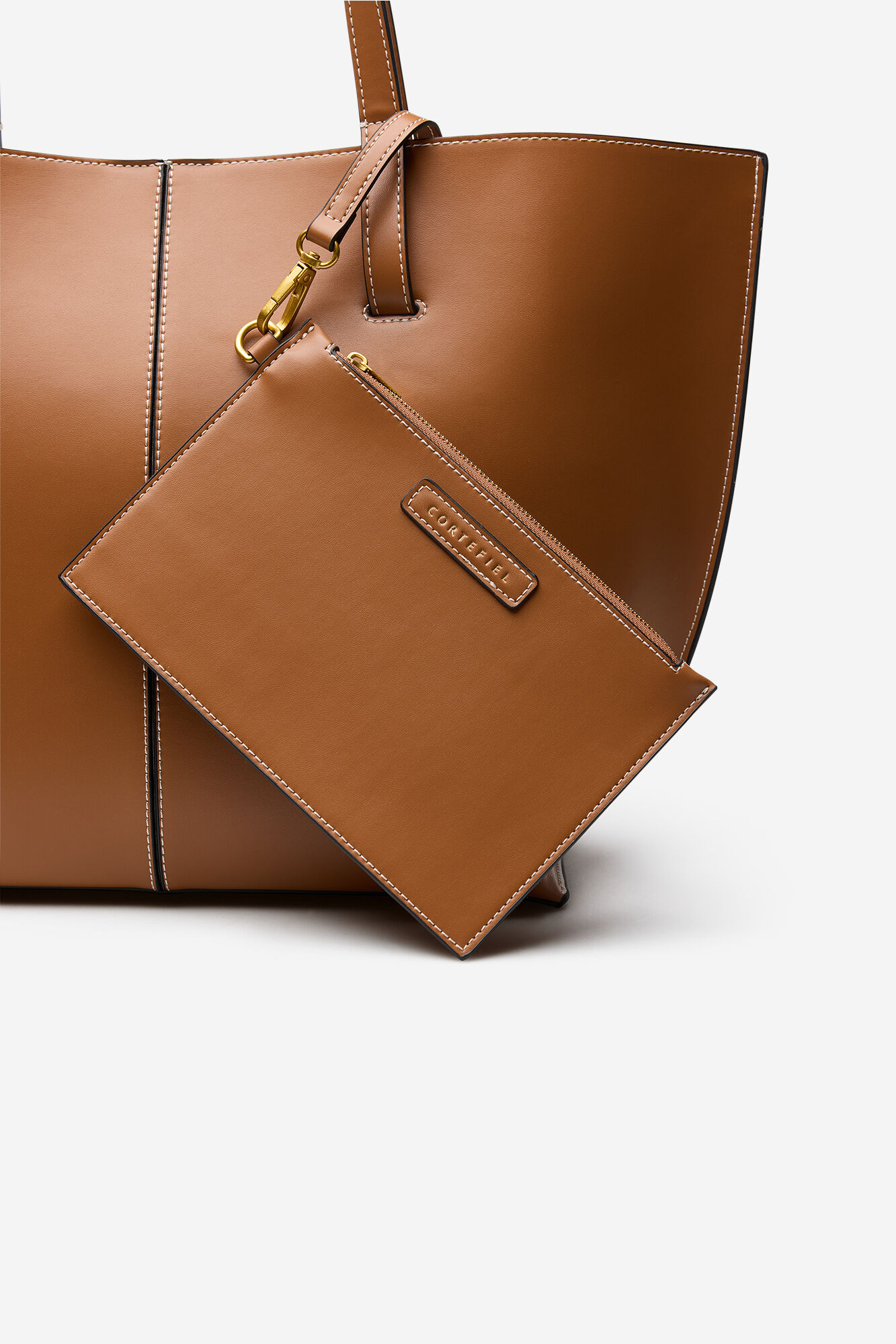 Cortefiel Sacola de compras b&aacute;sica com costura Castanho