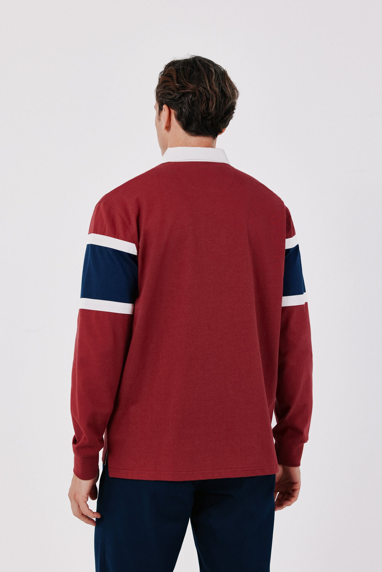 Cortefiel Colour block rugby polo shirt Maroon