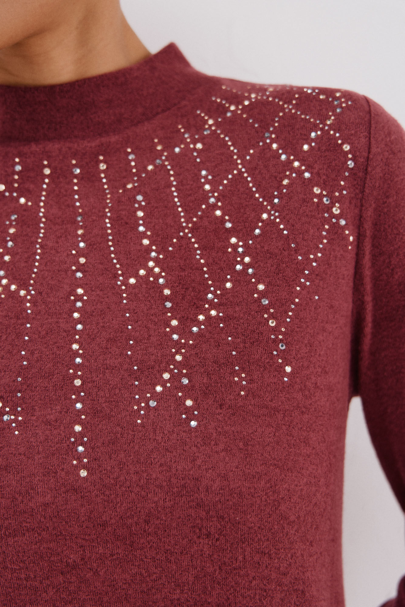 Cortefiel T-shirt with rhinestone detail Maroon