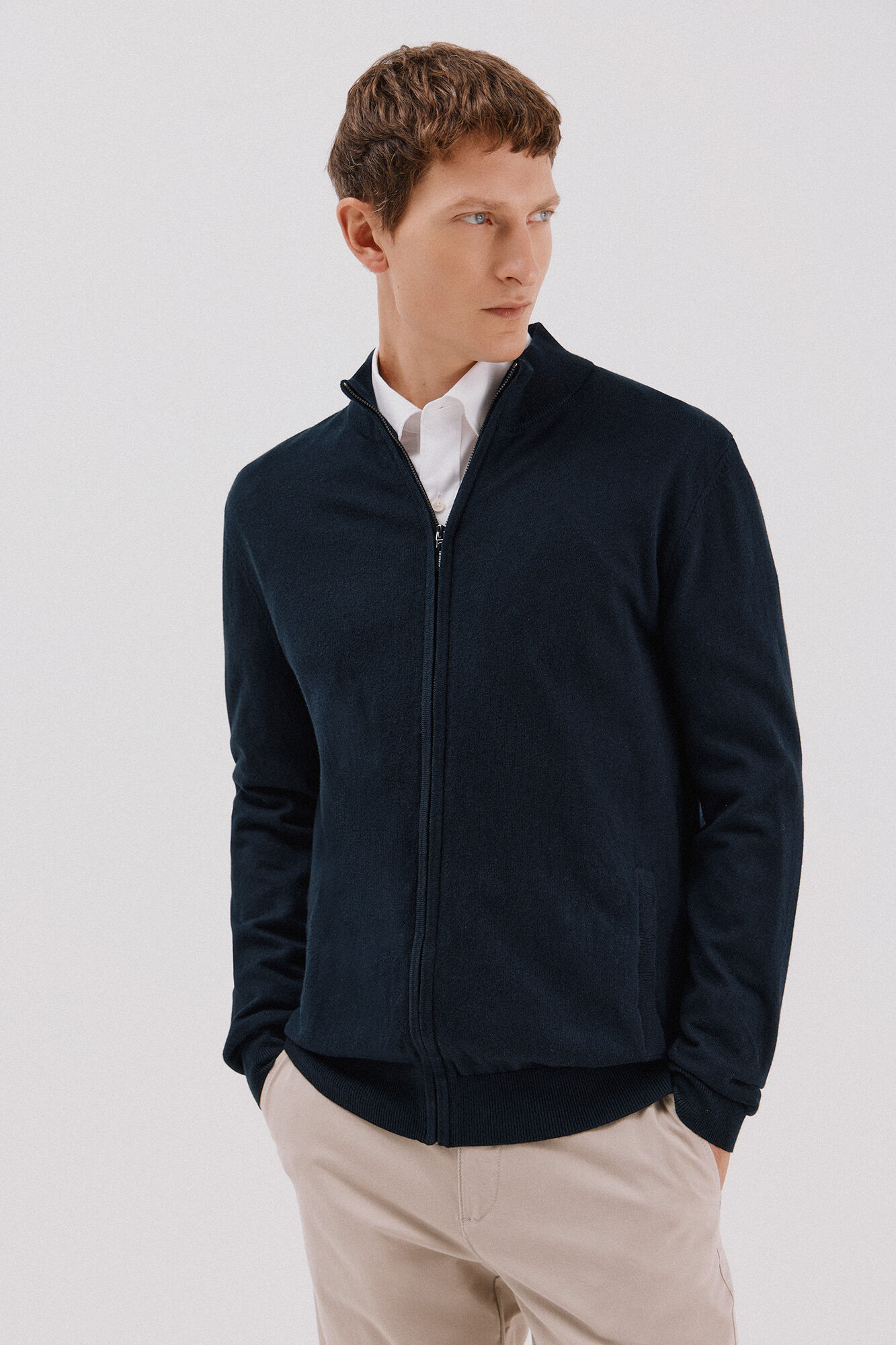 Cortefiel Cotton and cashmere cardigan  Navy