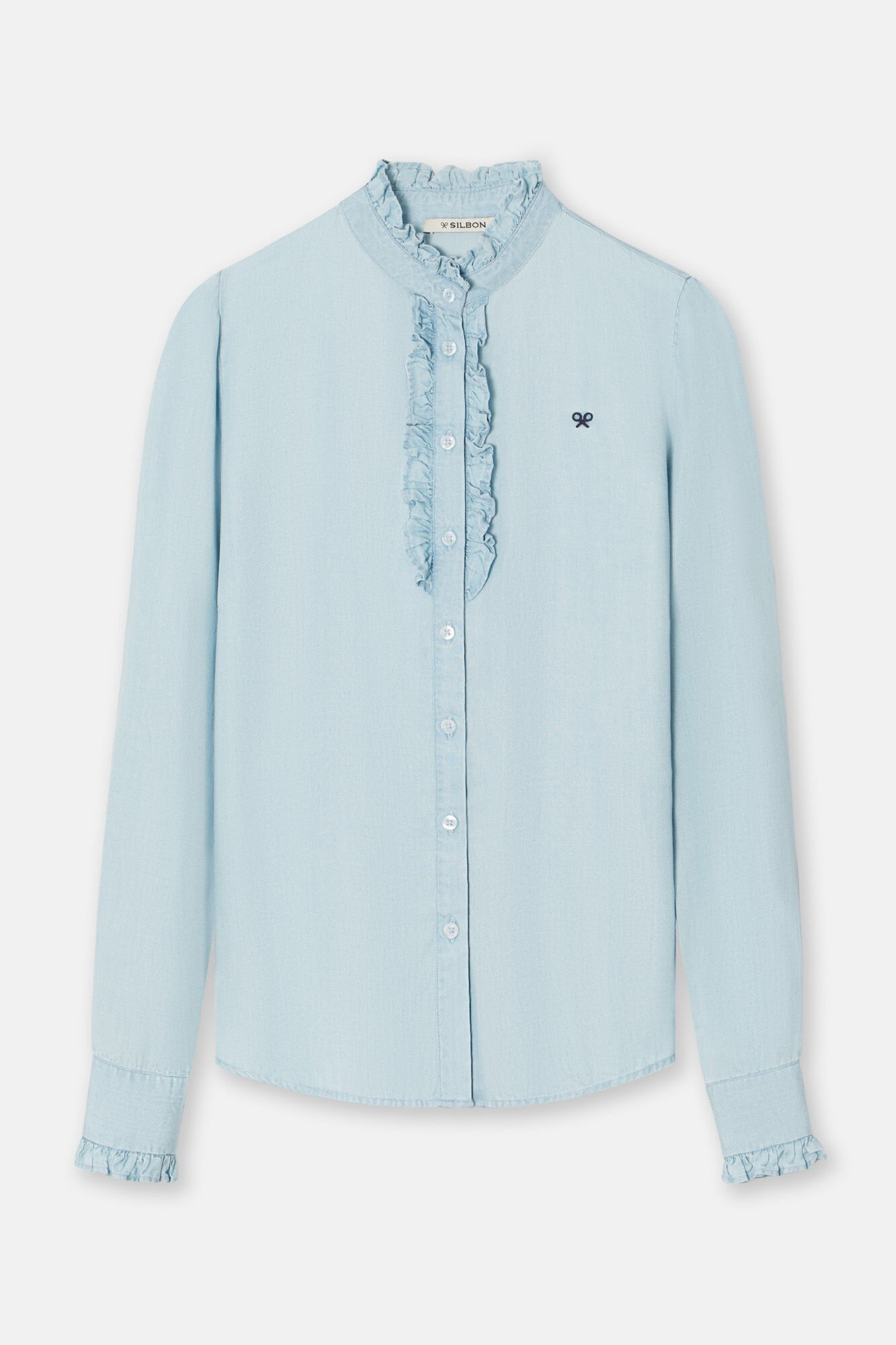 Silbon Camisa woman volantes cuello denim Azul
