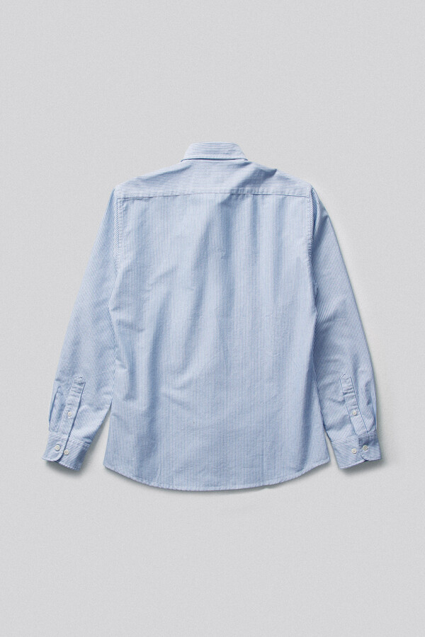 Cortefiel Striped washed slim-fit Oxford shirt Blue