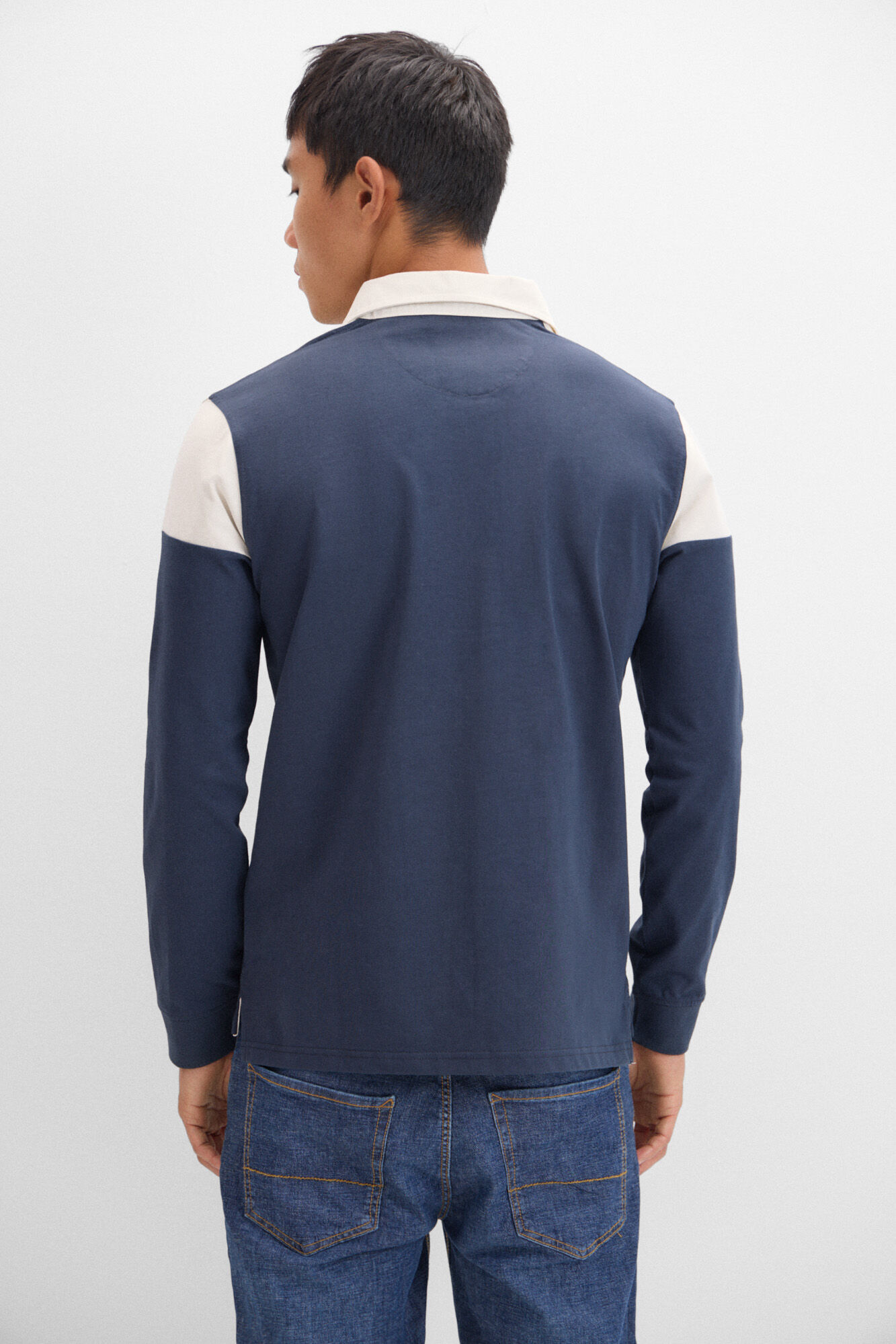 Cortefiel Block colour rugby shirt Navy