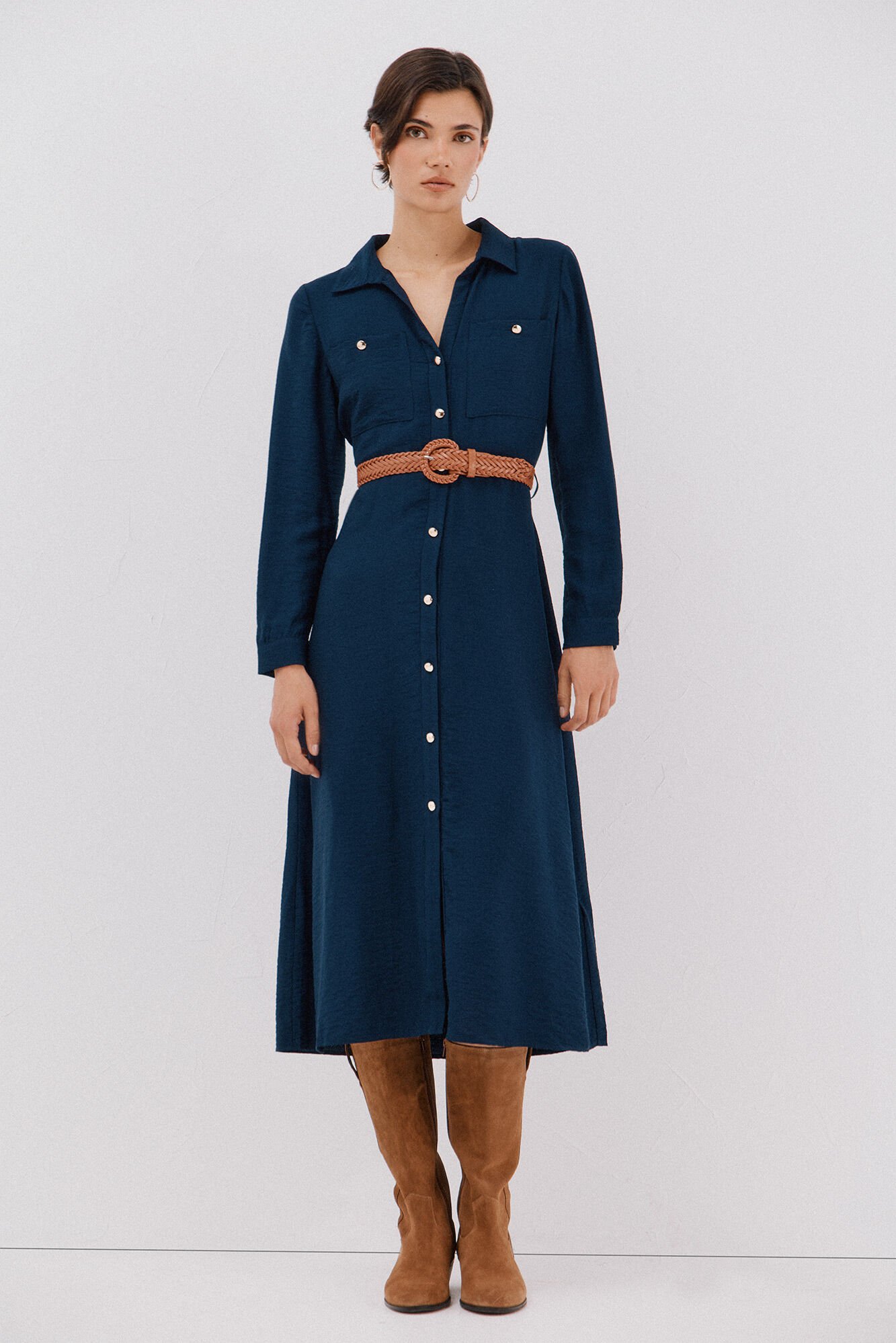Cortefiel Belted shirt dress Navy
