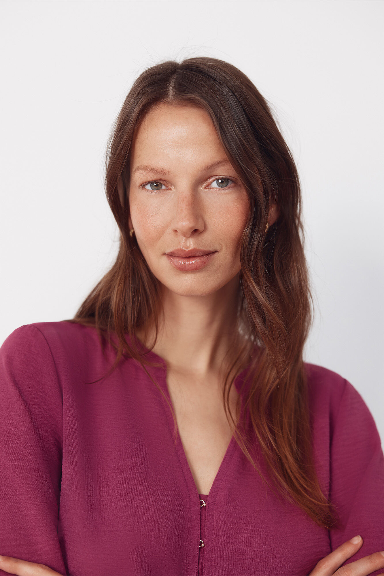 Cortefiel Mandarin blouse with buttons Purple