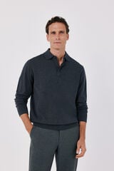 Cortefiel Basic fine knit polo neck jumper Navy
