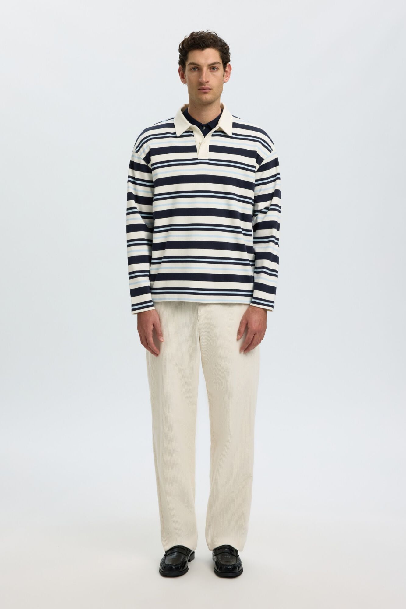Selected Striped 100% organic cotton polo shirt Navy