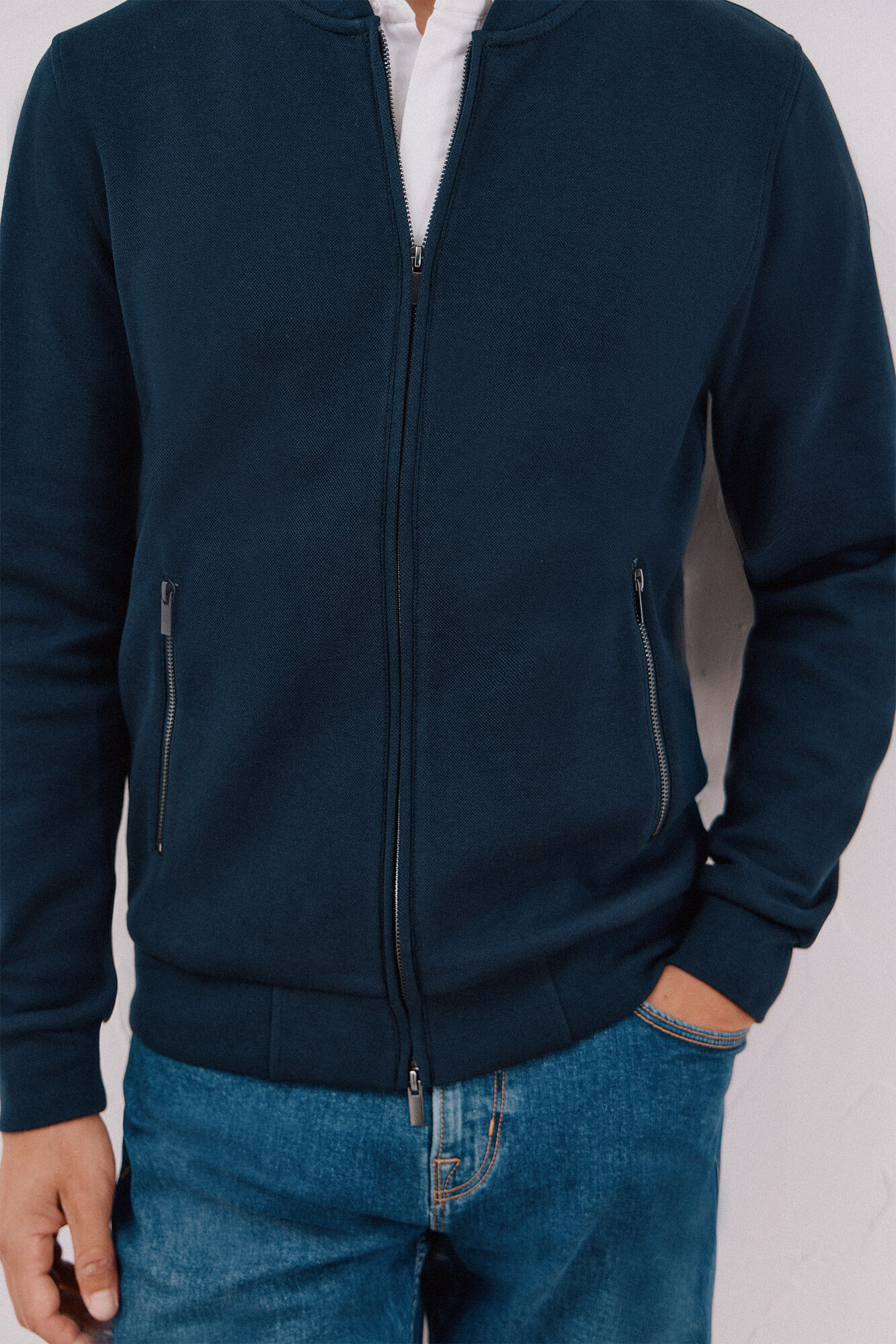 Cortefiel Bomber collar cardigan Navy