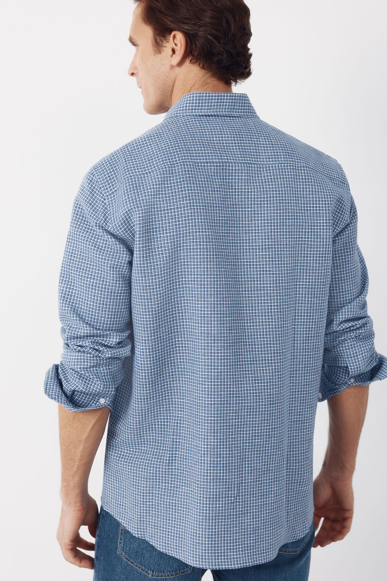 Cortefiel Plaid linen cotton shirt Blue