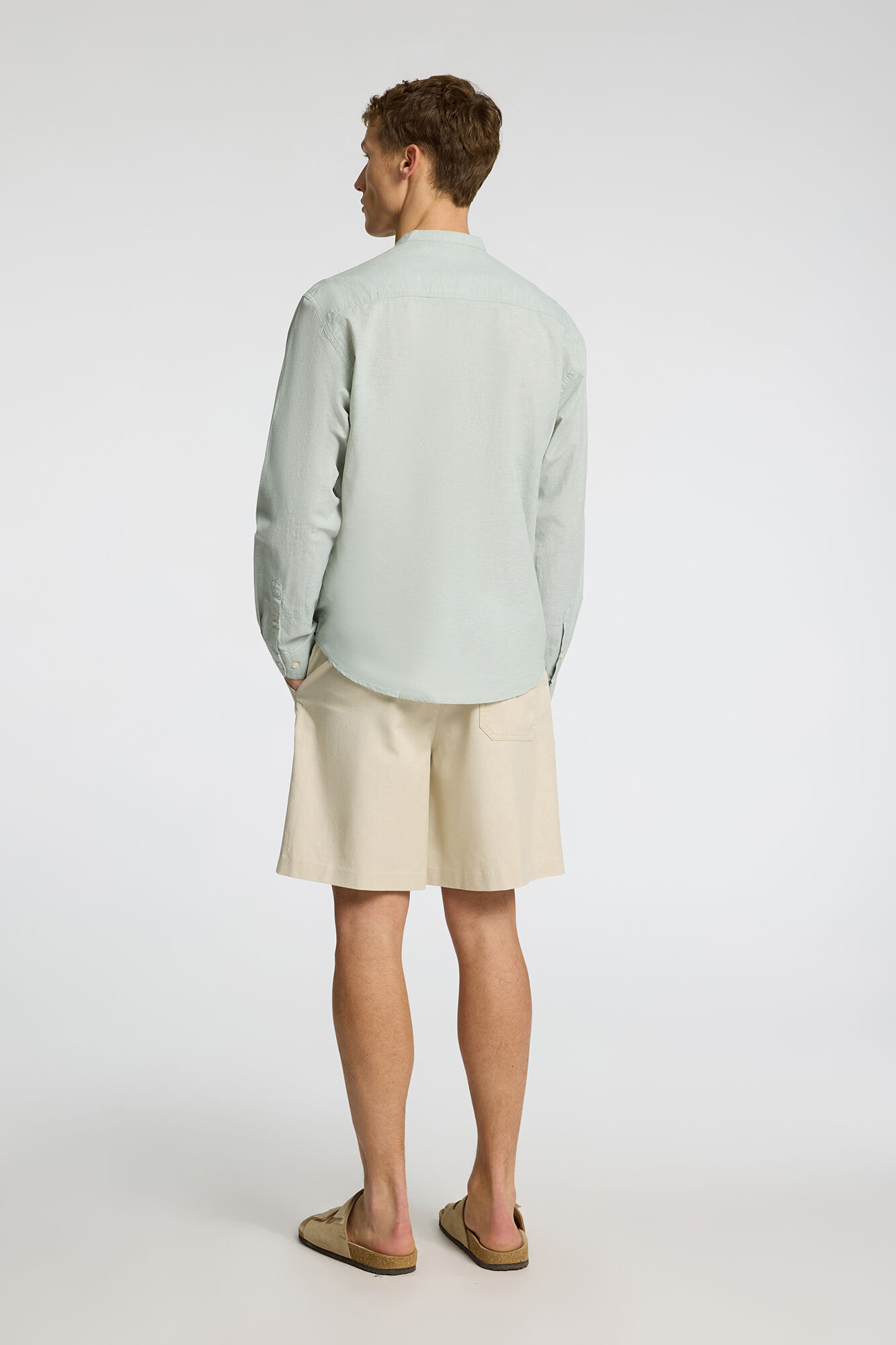 Selected linen shirt with mandarin collar Green