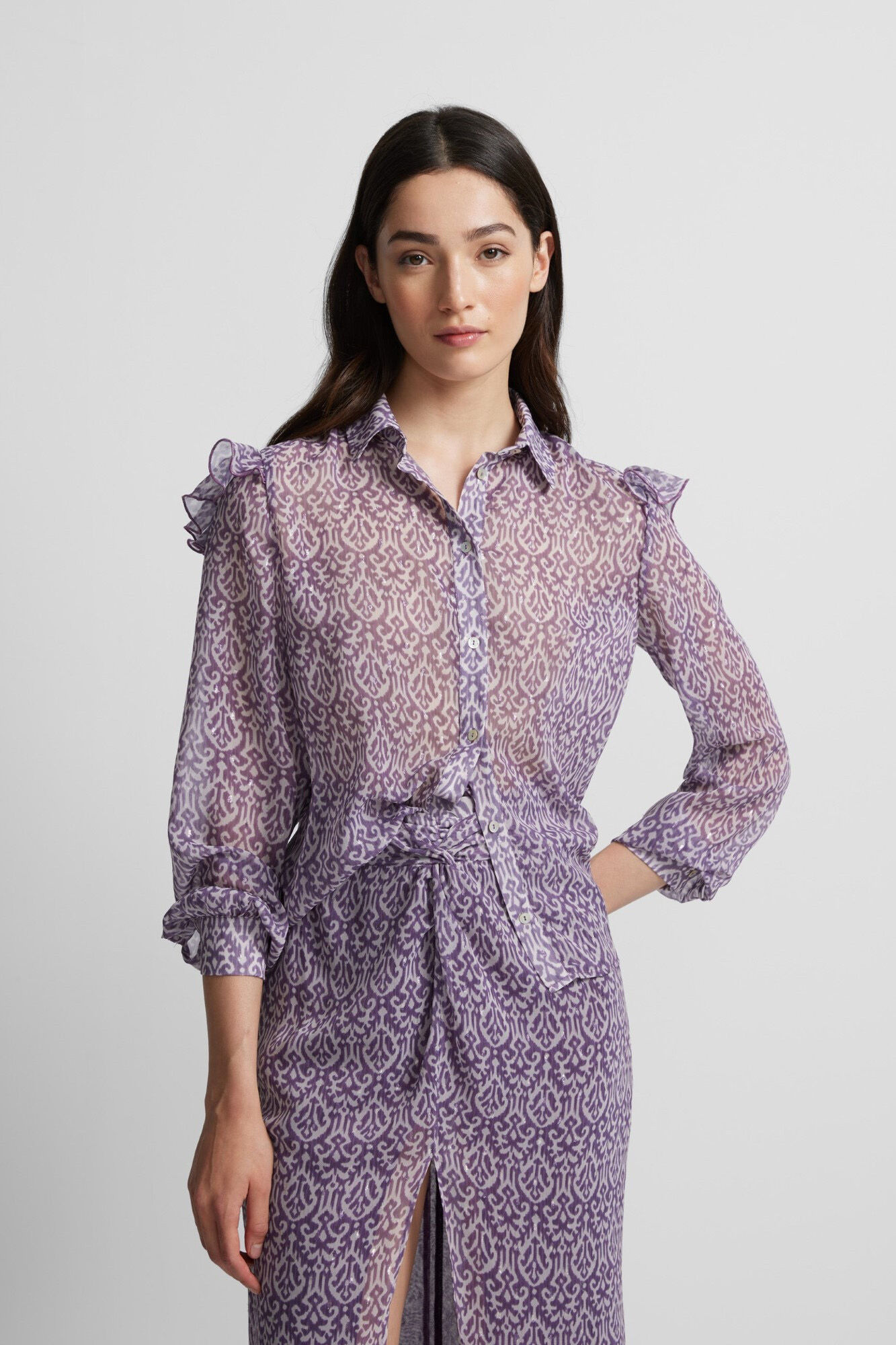 Silbon Camisa com folho e estampado Ikat