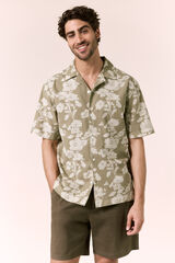 OOTO Printed cotton short sleeve shirt Kaki