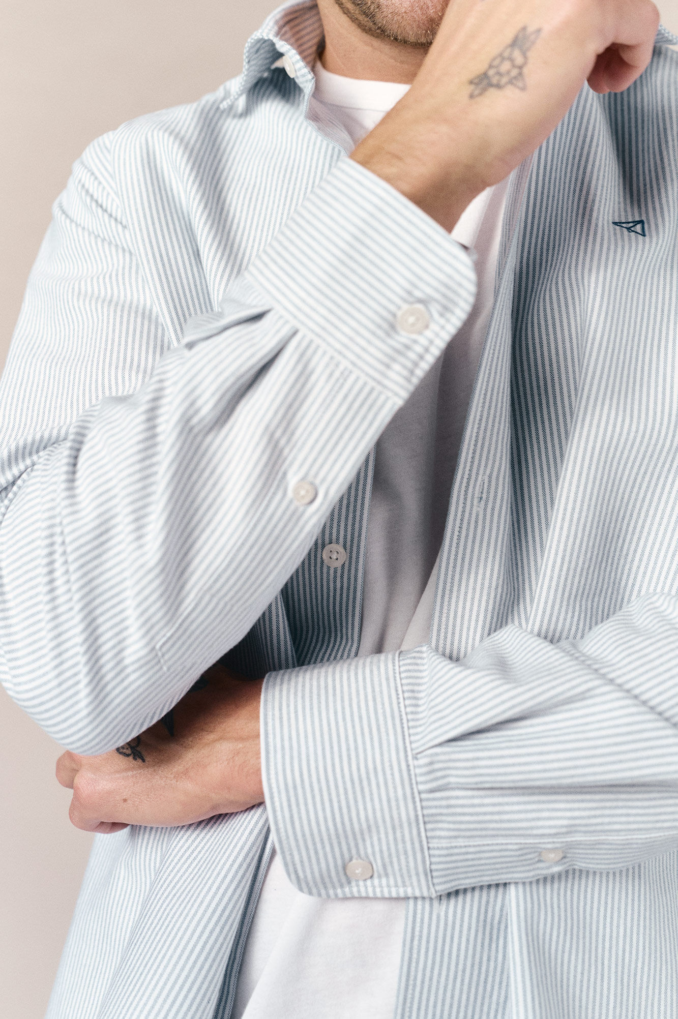 OOTO Oxford pinstriped long sleeve shirt Blue