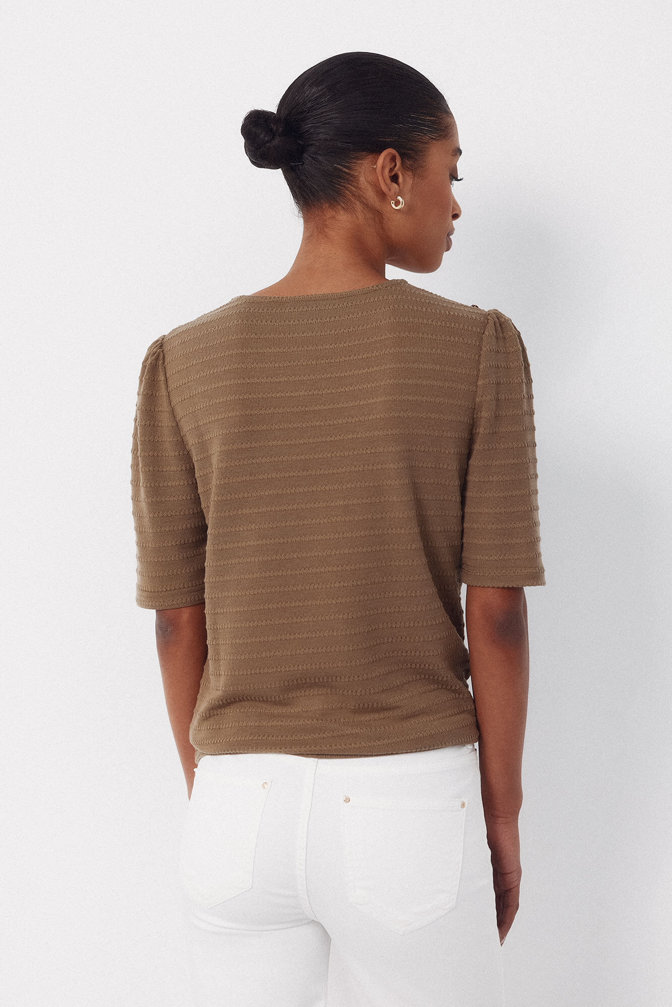 Cortefiel Striped structured t-shirt Kaki