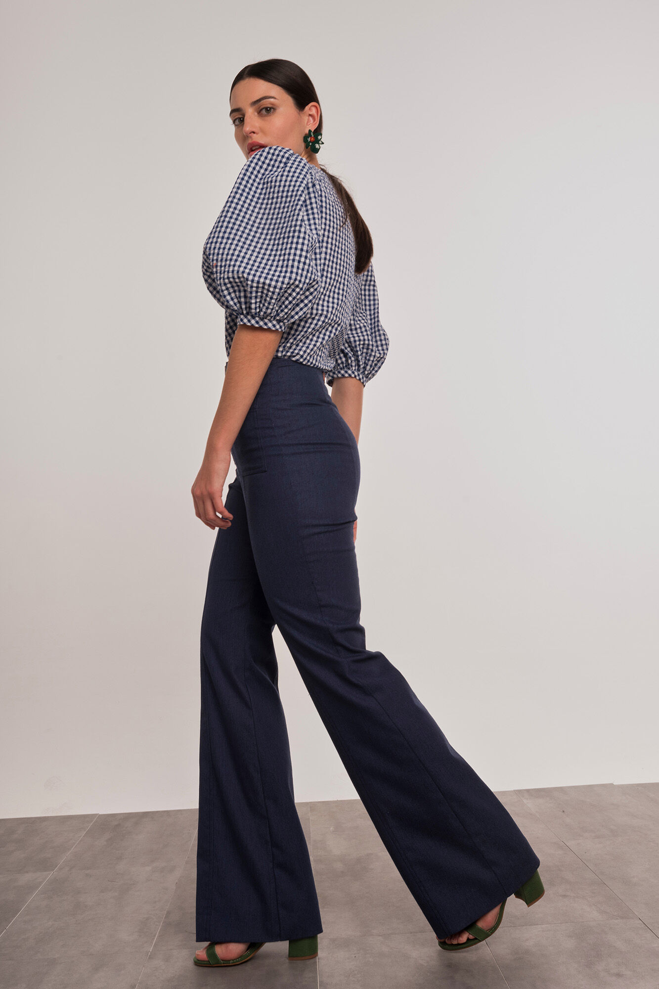 Dolores Promesas Camisa cuadros vichy manga abullonada Azul