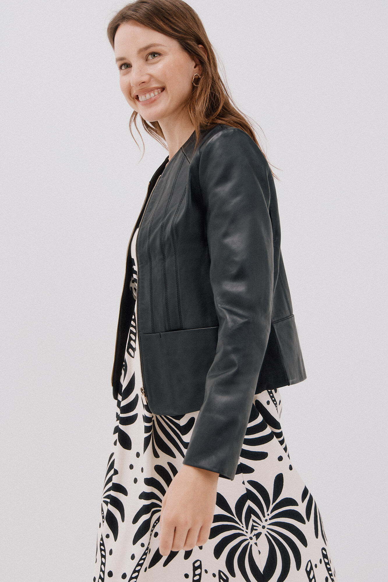 Cortefiel Leather biker jacket Black