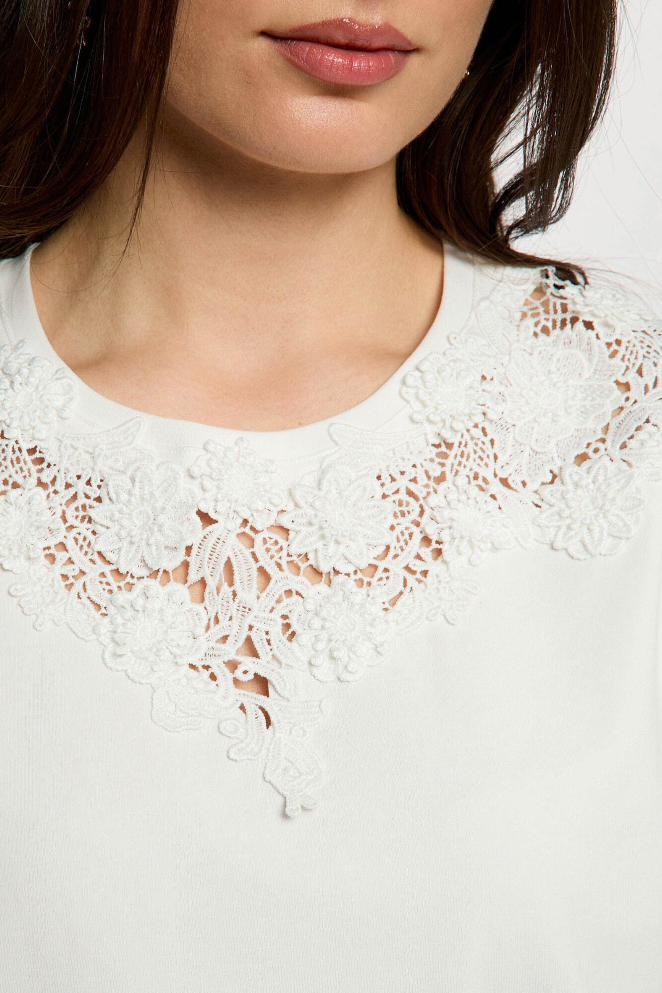 Morgan T-shirt de renda com gola redonda