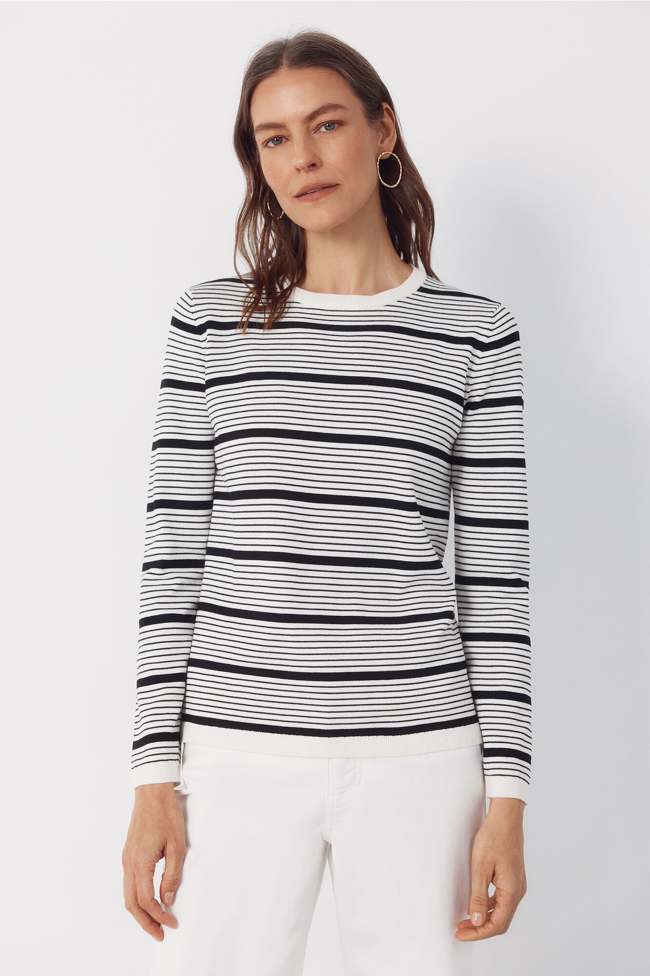Cortefiel Striped jersey-knit jumper Ivory