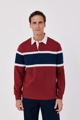 Cortefiel Colour block rugby polo shirt Maroon