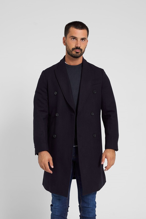 Cortefiel Navy blue wool double-breasted coat Navy