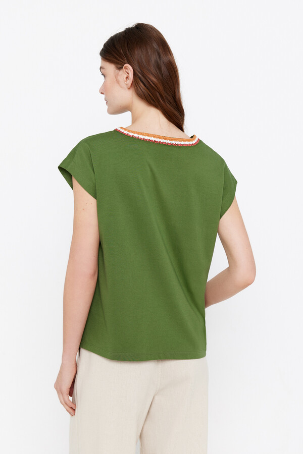 Cortefiel Camiseta detalle crochet Green