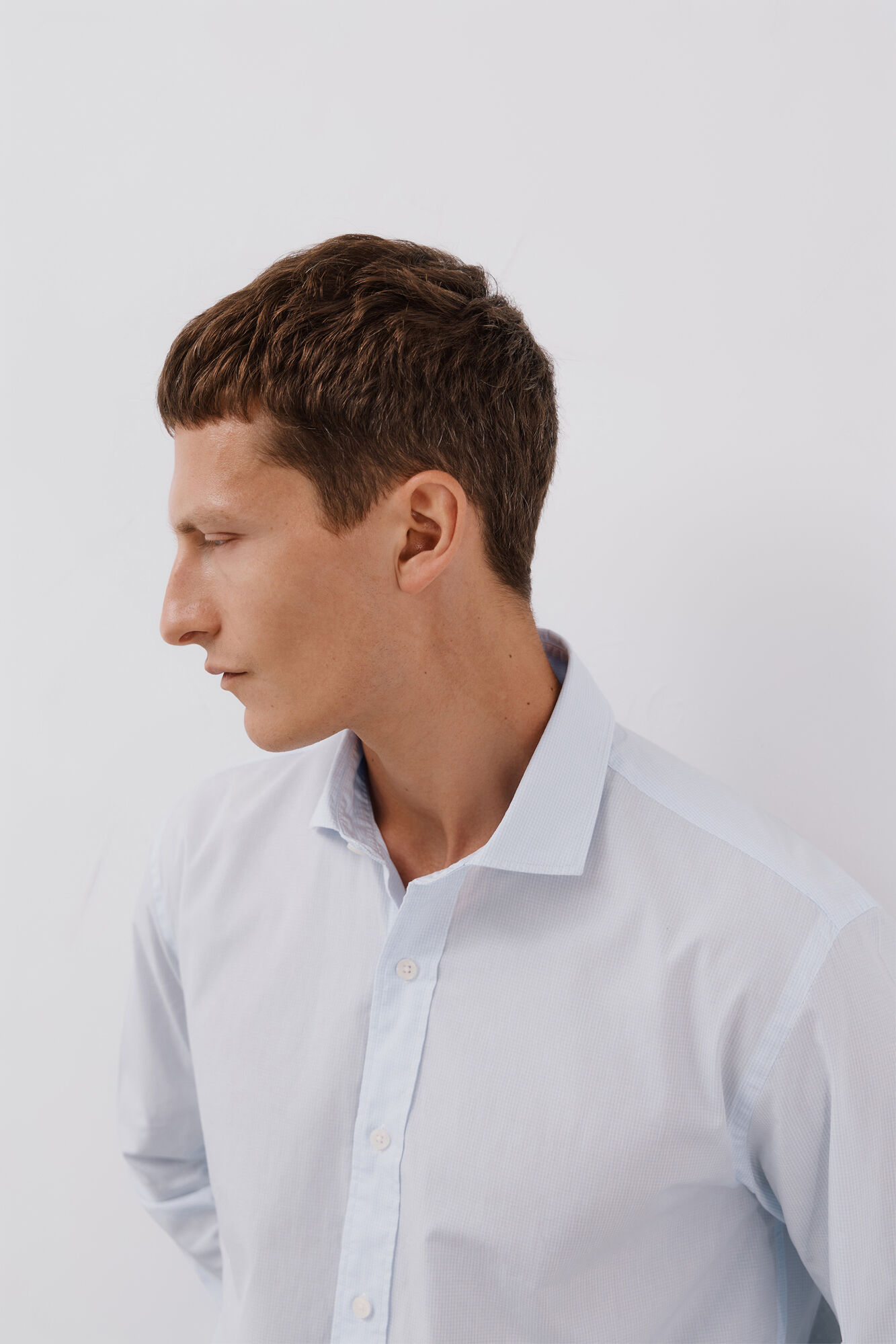 Cortefiel Micro-checkered cotton shirt Blue