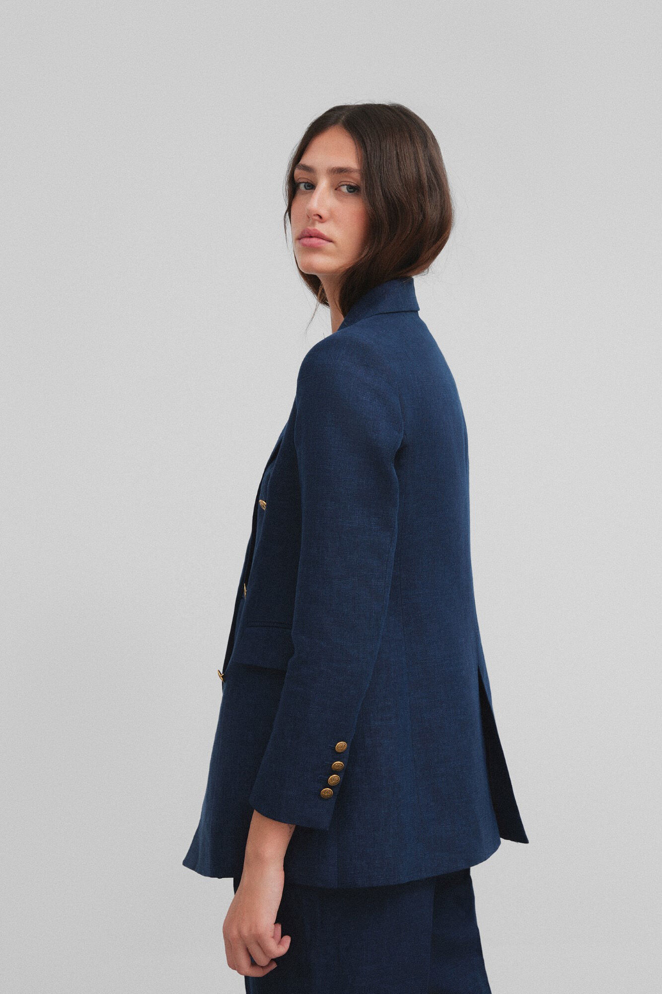 Silbon Women's double-breasted linen blazer Navy