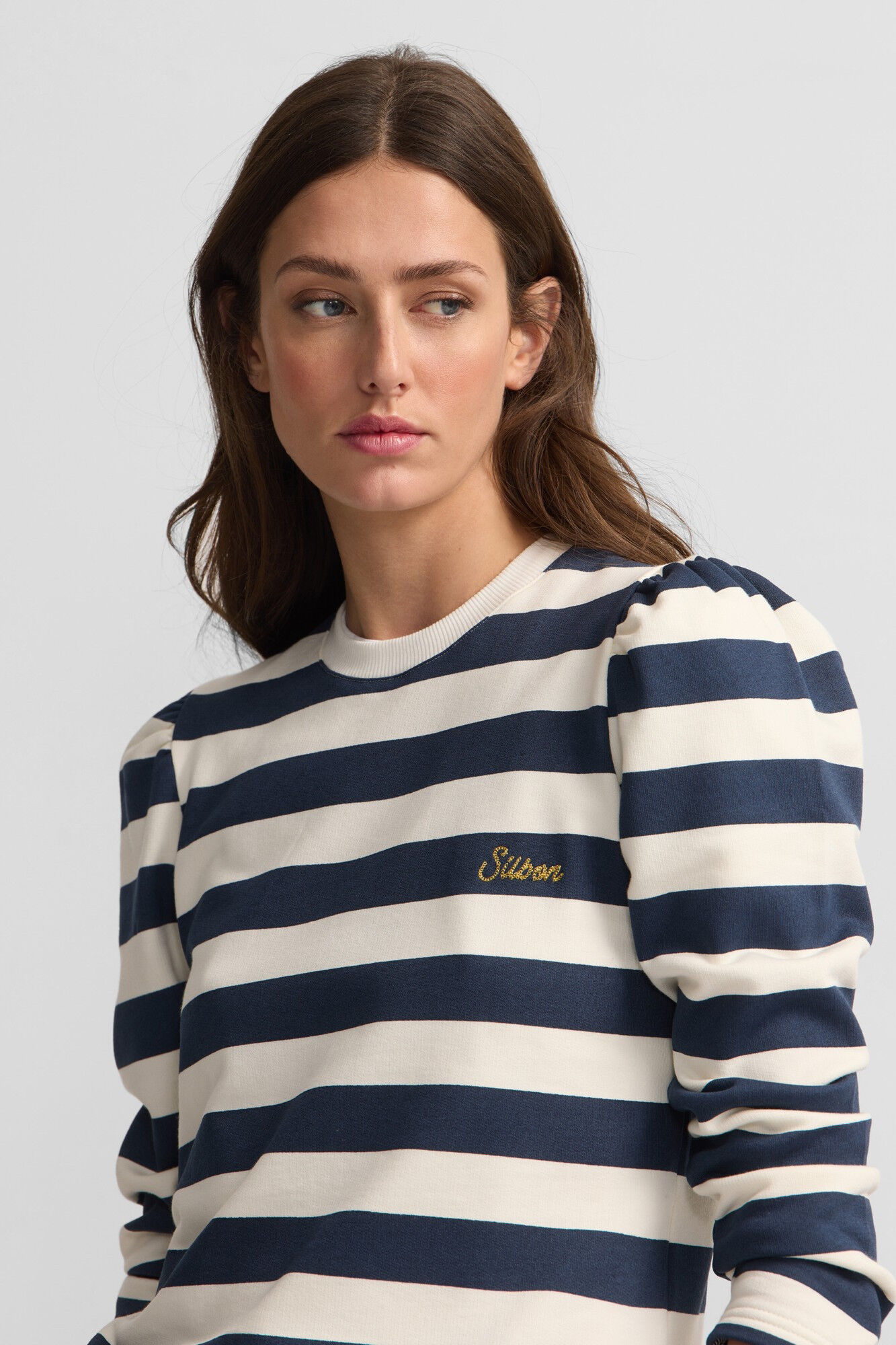 Silbon Riscas listrado manga Sweatshirt Azul