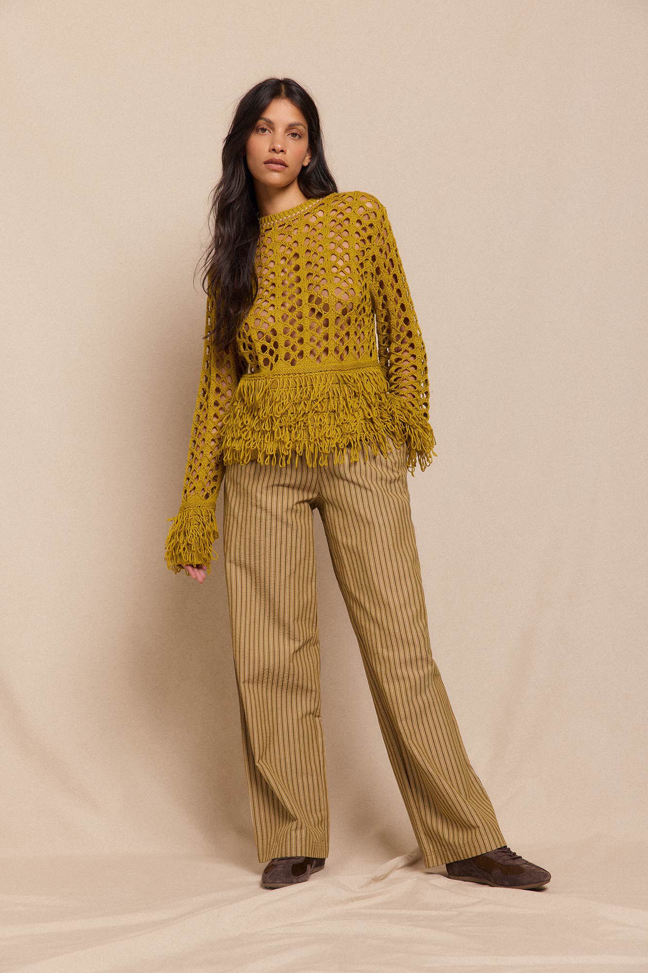 Slowlove Pantal&oacute;n de rayas pijamero Estampado verde