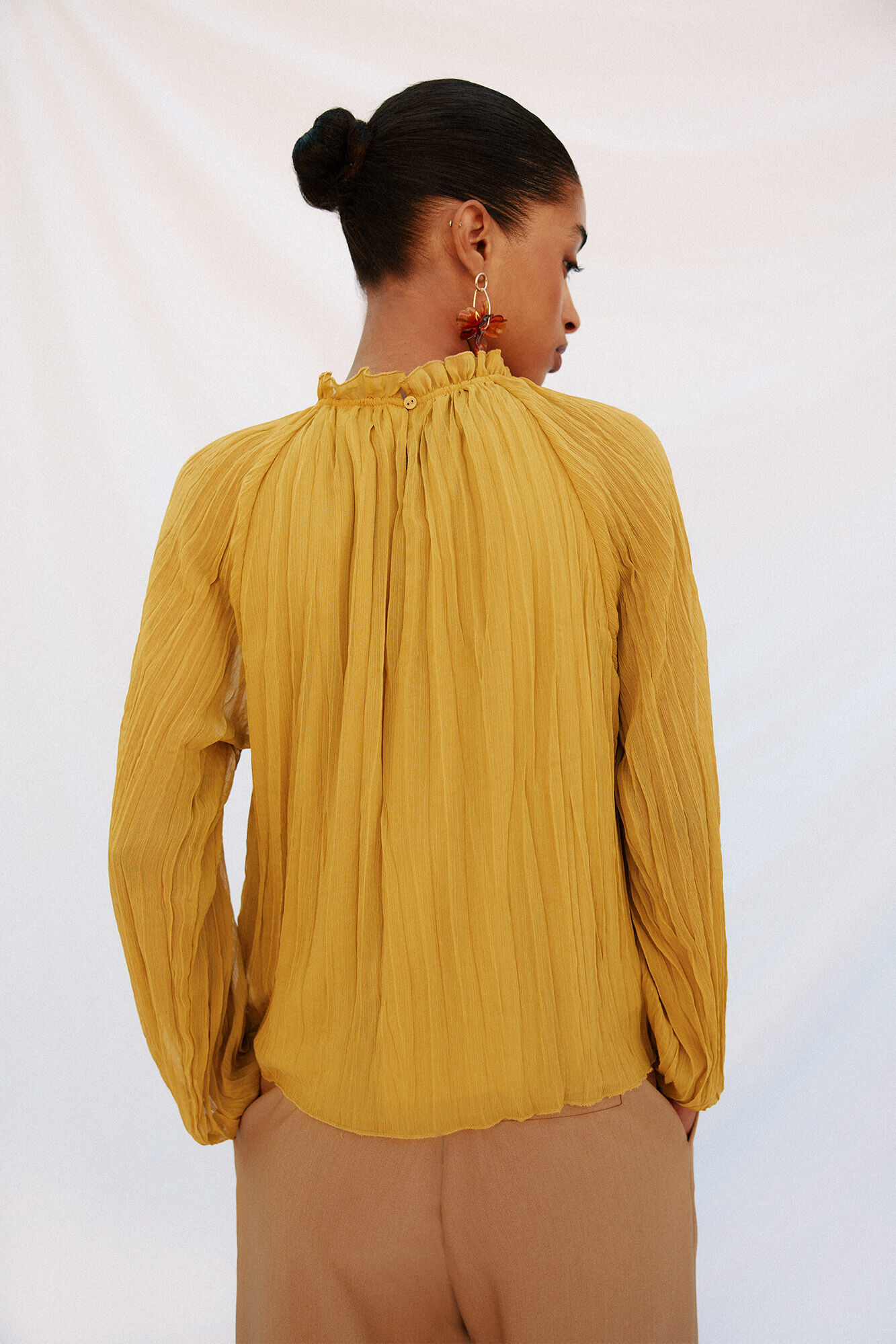 Cortefiel Flowy gathered blouse Yellow