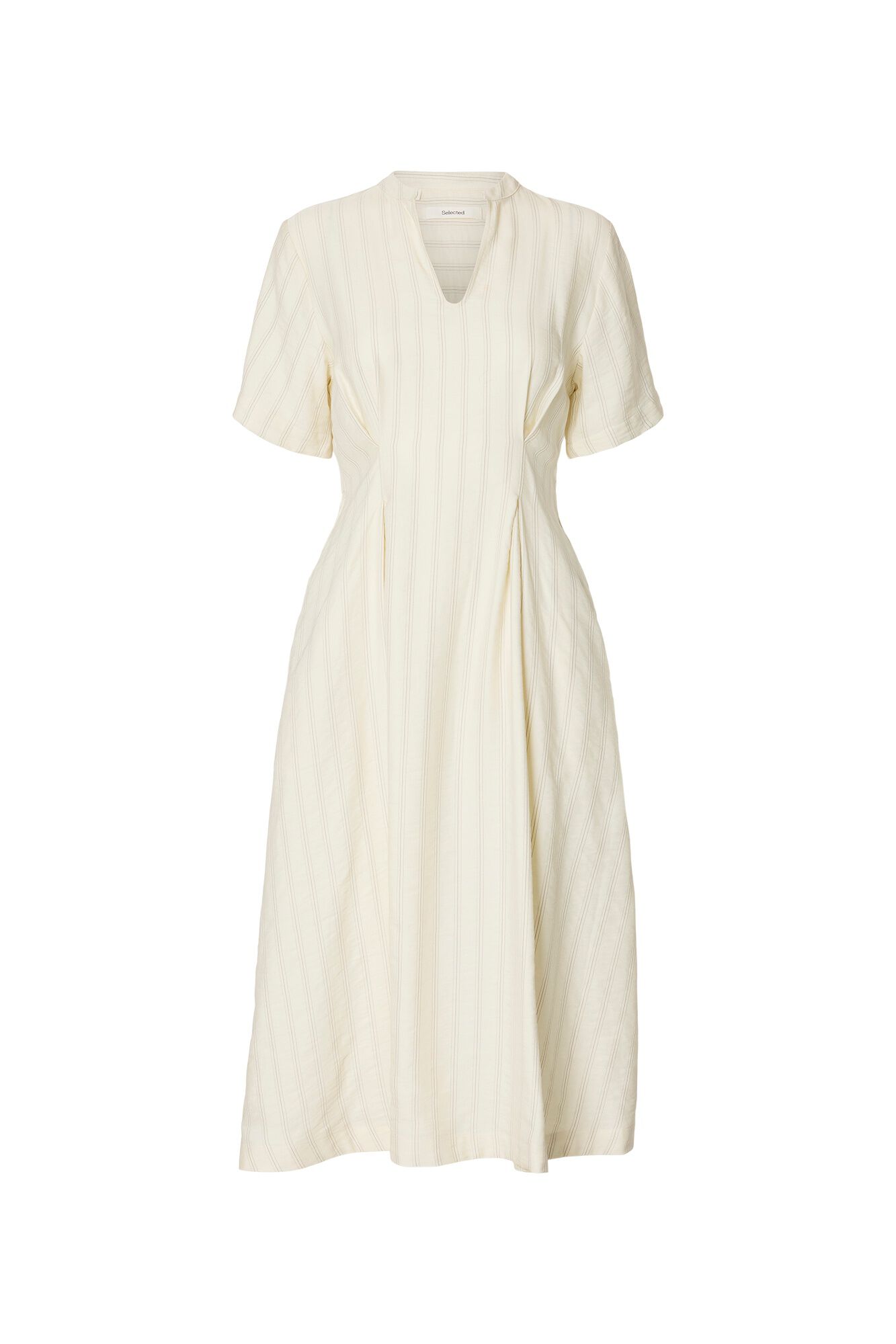 Selected Vestido midi &agrave;s riscas Branco