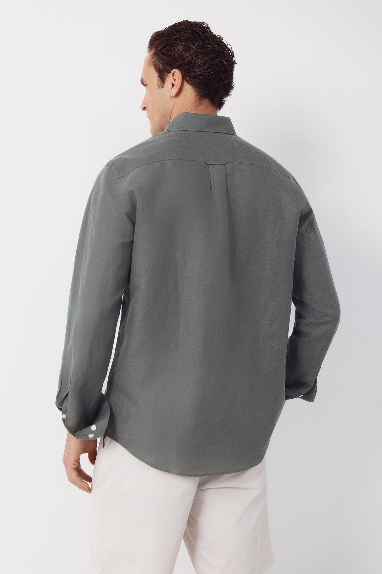 Cortefiel Camisa lino lisa Kaki