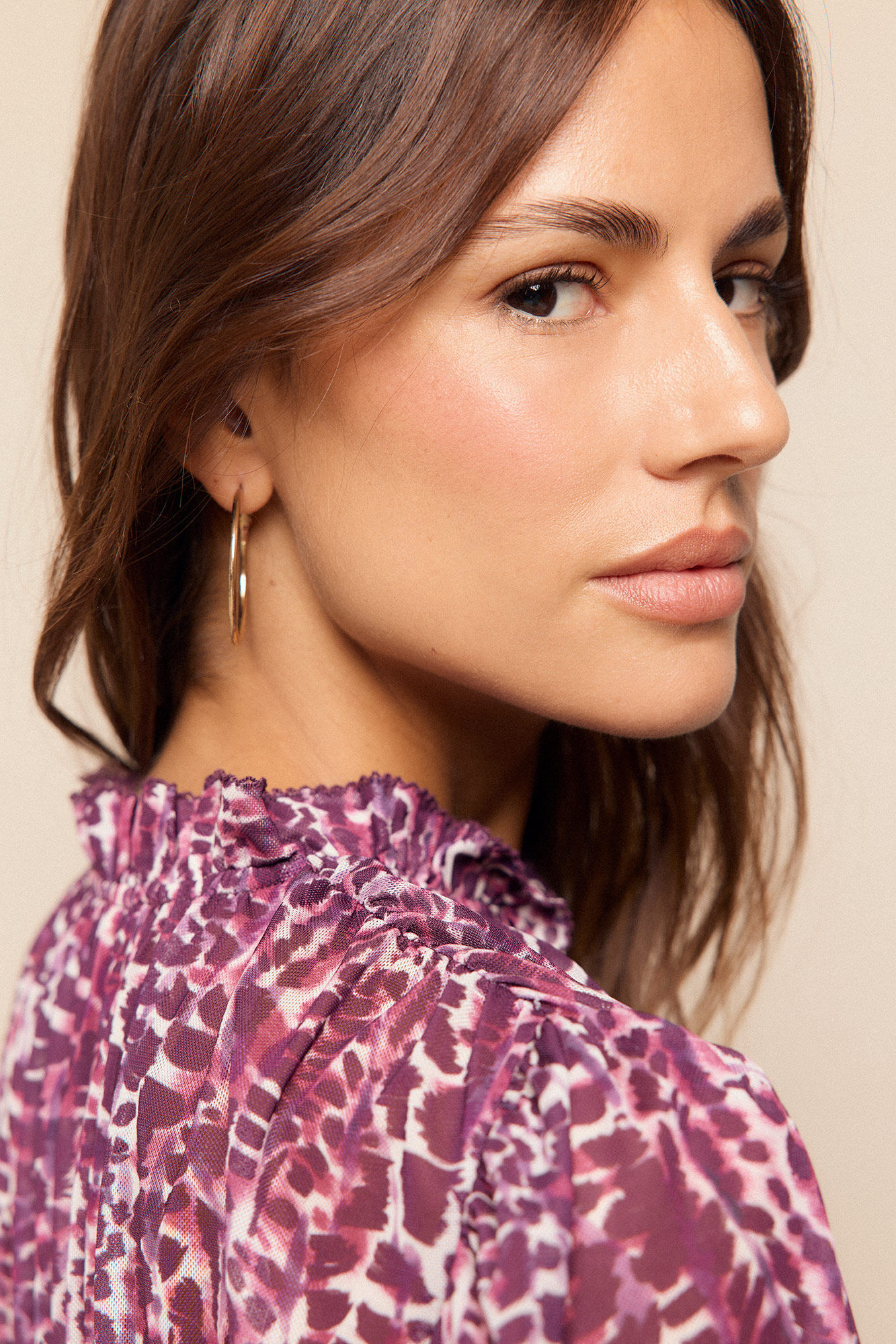 Slowlove Top de tule estampado franzido Multicolorido