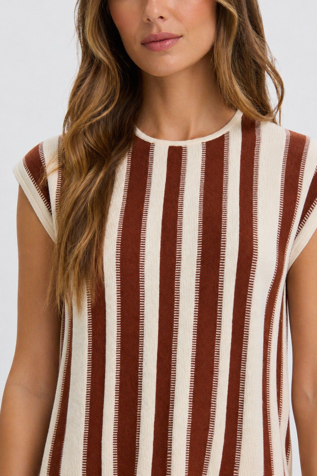 Selected Striped jersey-knit top Printed beige