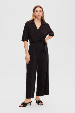 Cortefiel Jumpsuit with short sleeves made with Tencel. Black