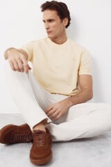 Cortefiel Piqu&eacute; basic T-shirt Yellow