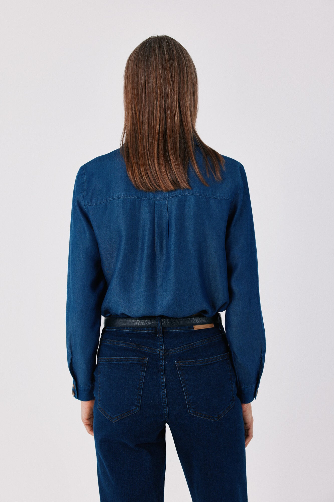 Cortefiel Camisa de ganga Tencel Azul