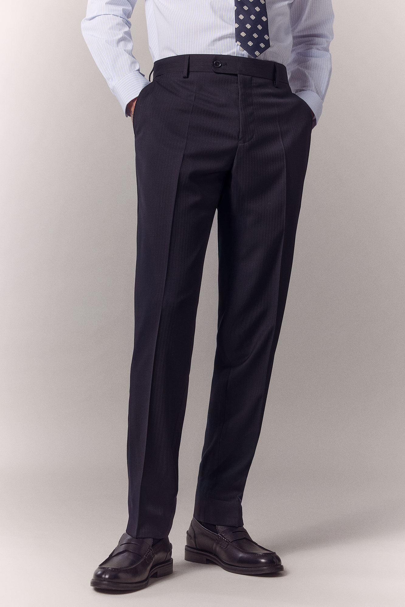 OOTO Herringbone tailored trousers Navy